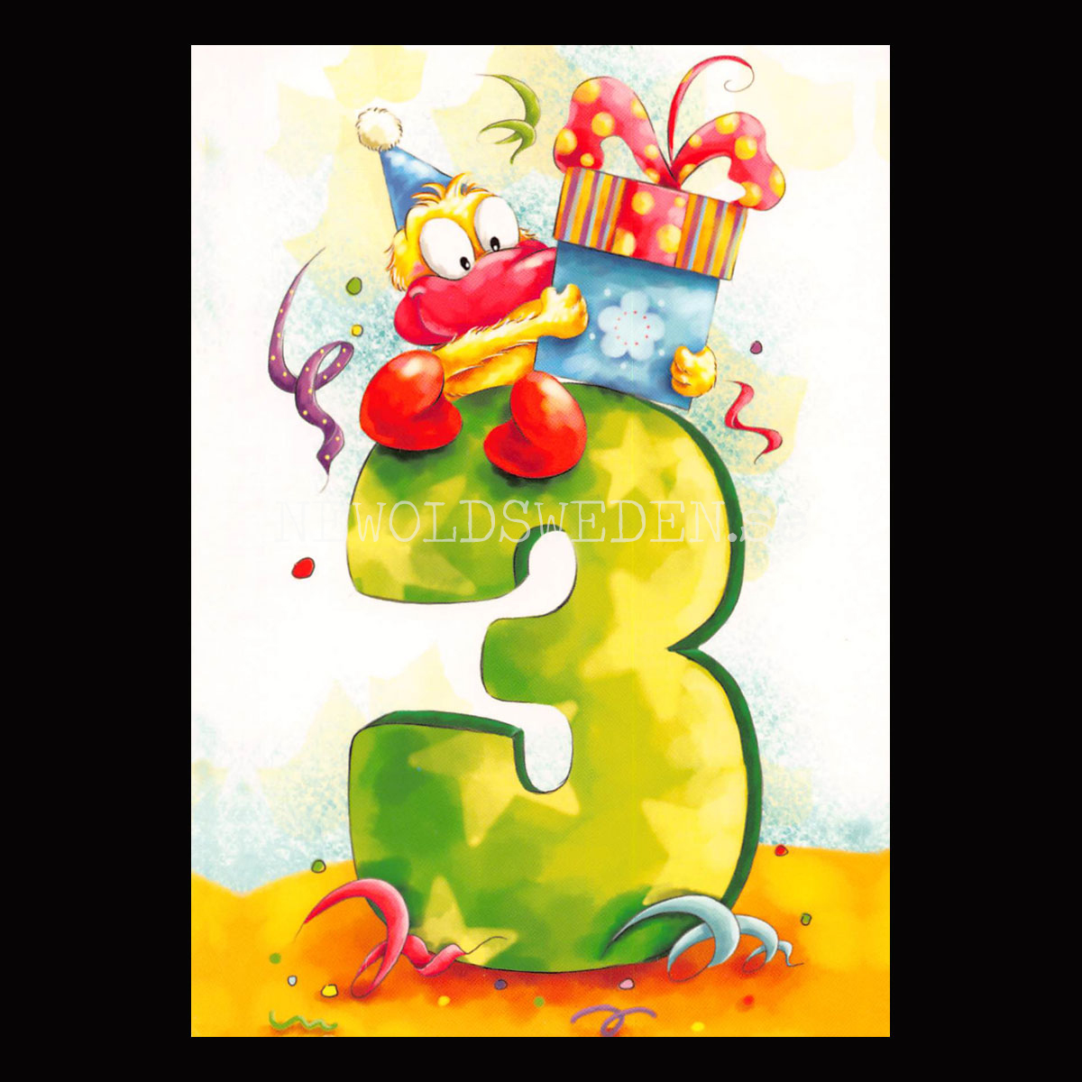 Grattis 3-år Vykort  - 555