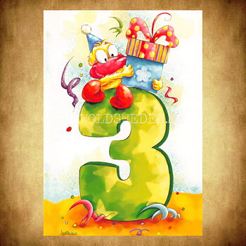 Grattis 3-år Vykort  - 555