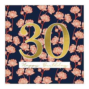 30 Red Flowers On Navy, Greeting Card