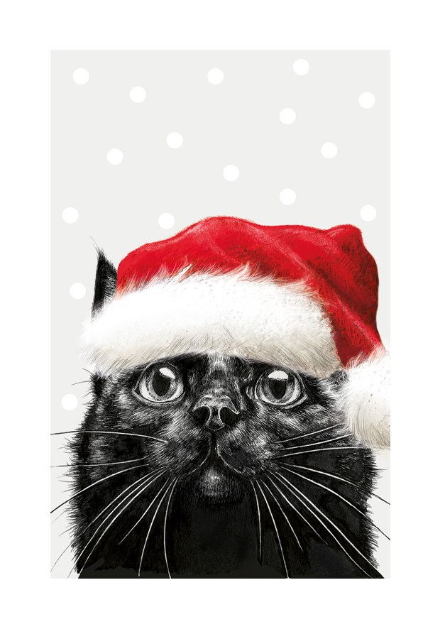 Xmas Black Cat, Greeting Card