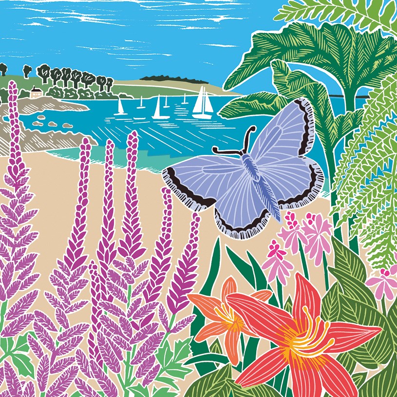 Blue Butterfly & Beach, Greeting Card