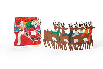 Santa & Reindeers , 3D Greeting Card