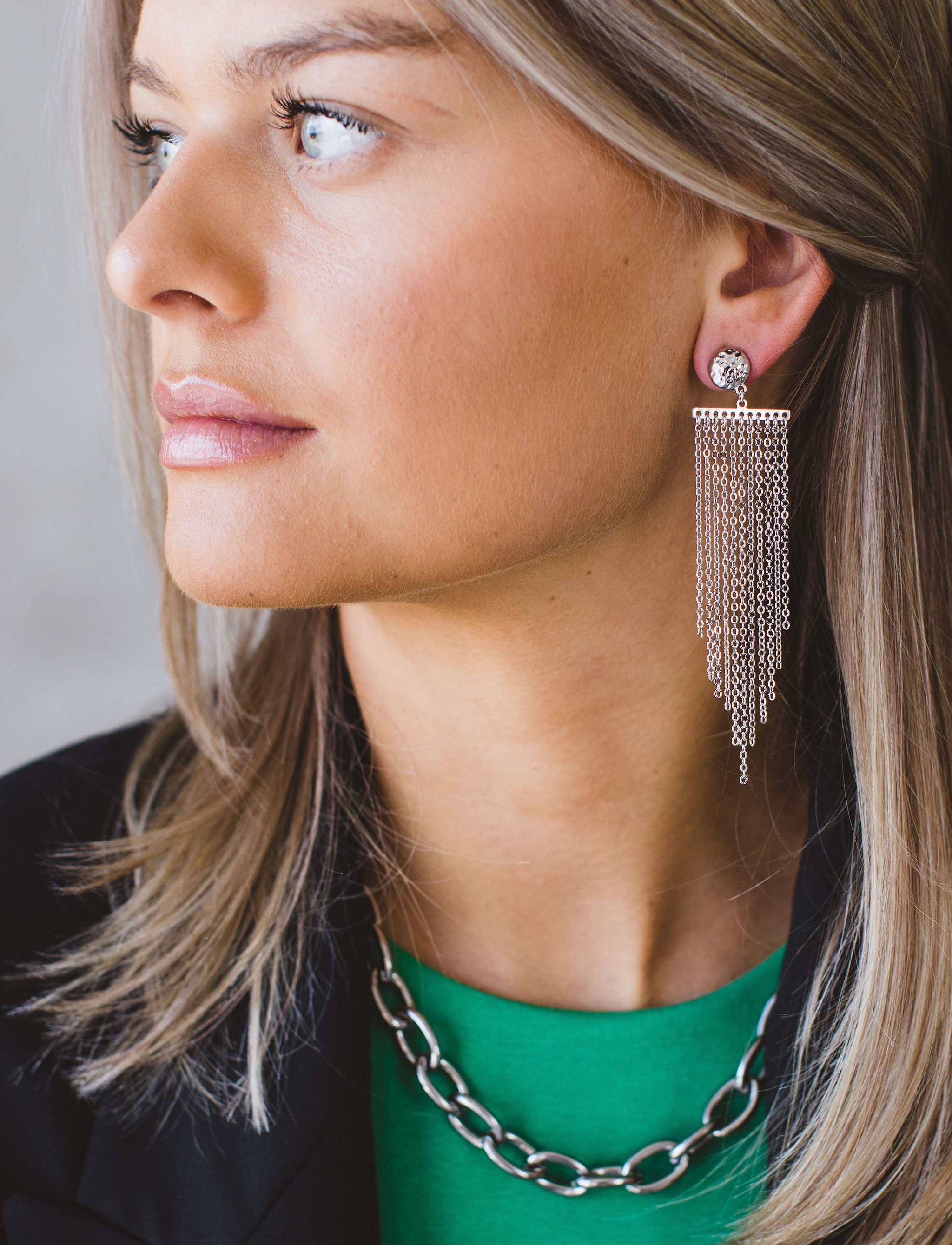 Scarlett chain tassel earring, steel - 2