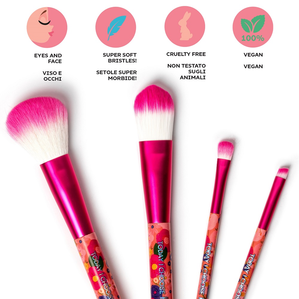 Makeup-borstar, set med 4 st., Flowers - 3