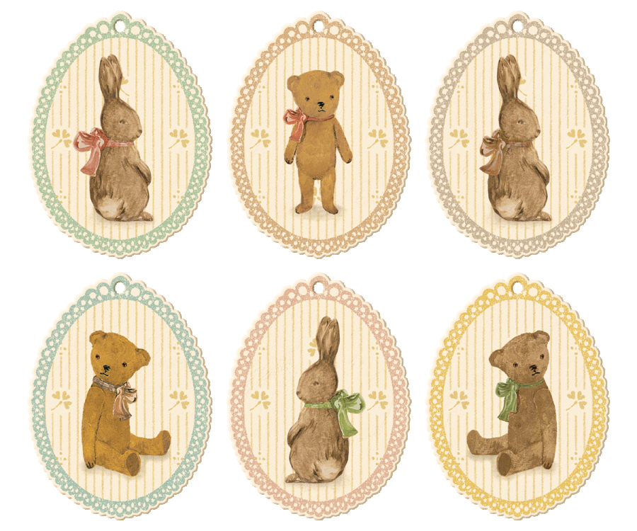Gift tags, Bunnies and Teddies 12 st -  Maileg