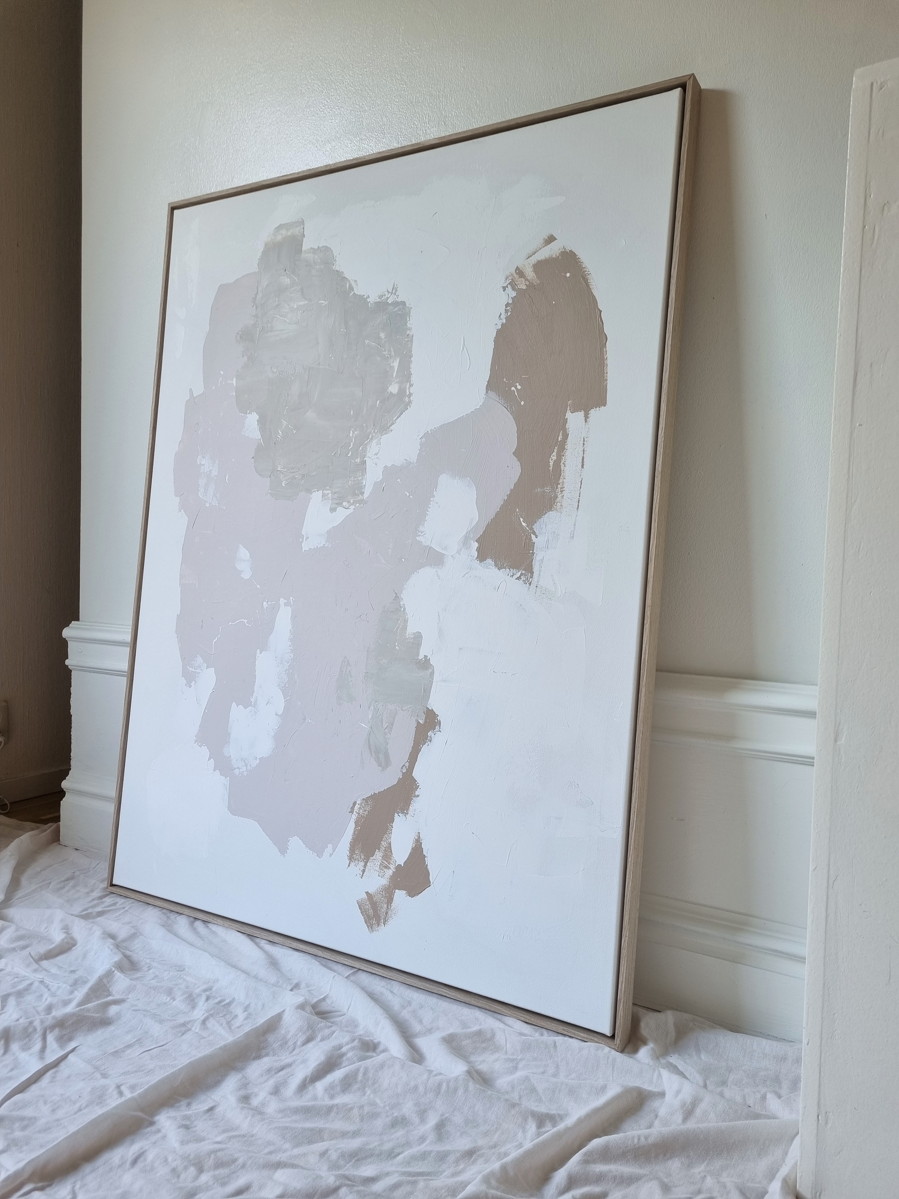 SOFT LAYERS vit och beige stort konstverk