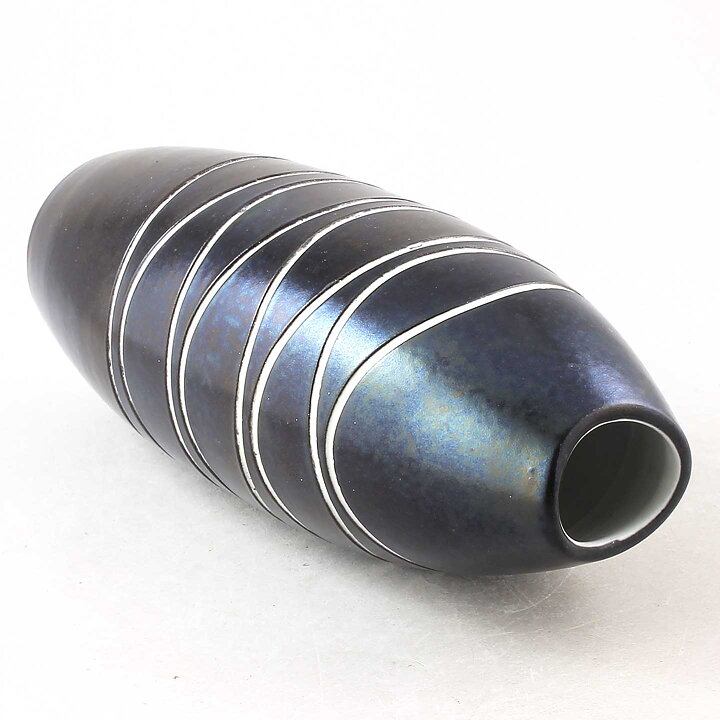 Hjördis Oldfors (Atoll 1956) Modern Black Vase with Relief Decor 25 cm