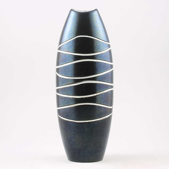 Hjördis Oldfors (Atoll 1956) Modern Black Vase with Relief Decor 25 cm