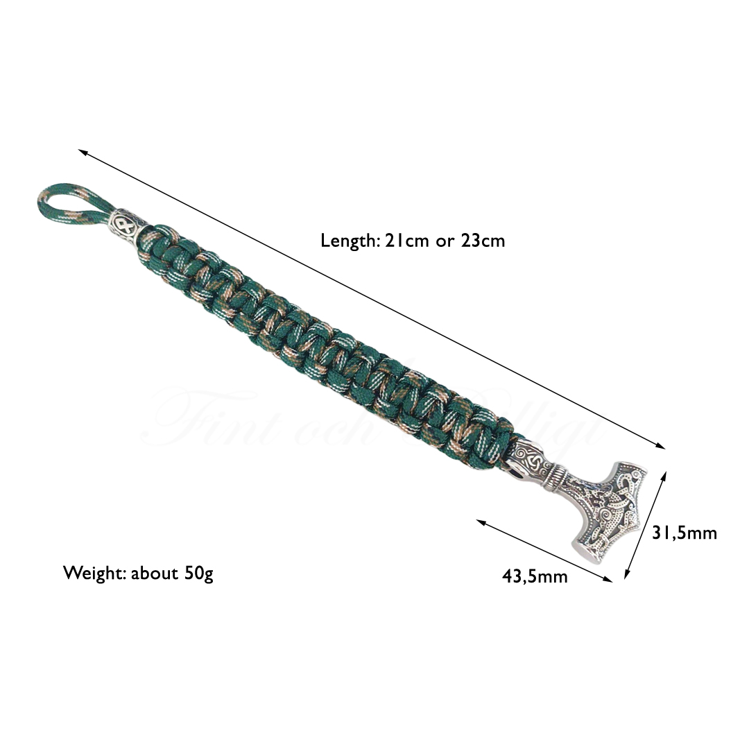 Armbånd Thor Viking Steel - Thor Hammer Flettet Rune Perle Camo/Grøn - 8