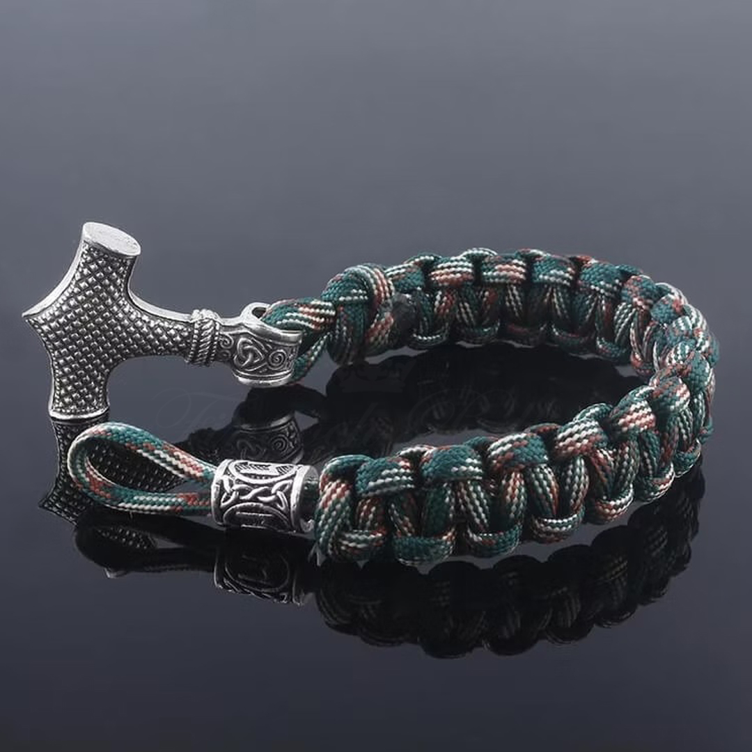 Armbånd Thor Viking Steel - Thor Hammer Flettet Rune Perle Camo/Grøn - 7