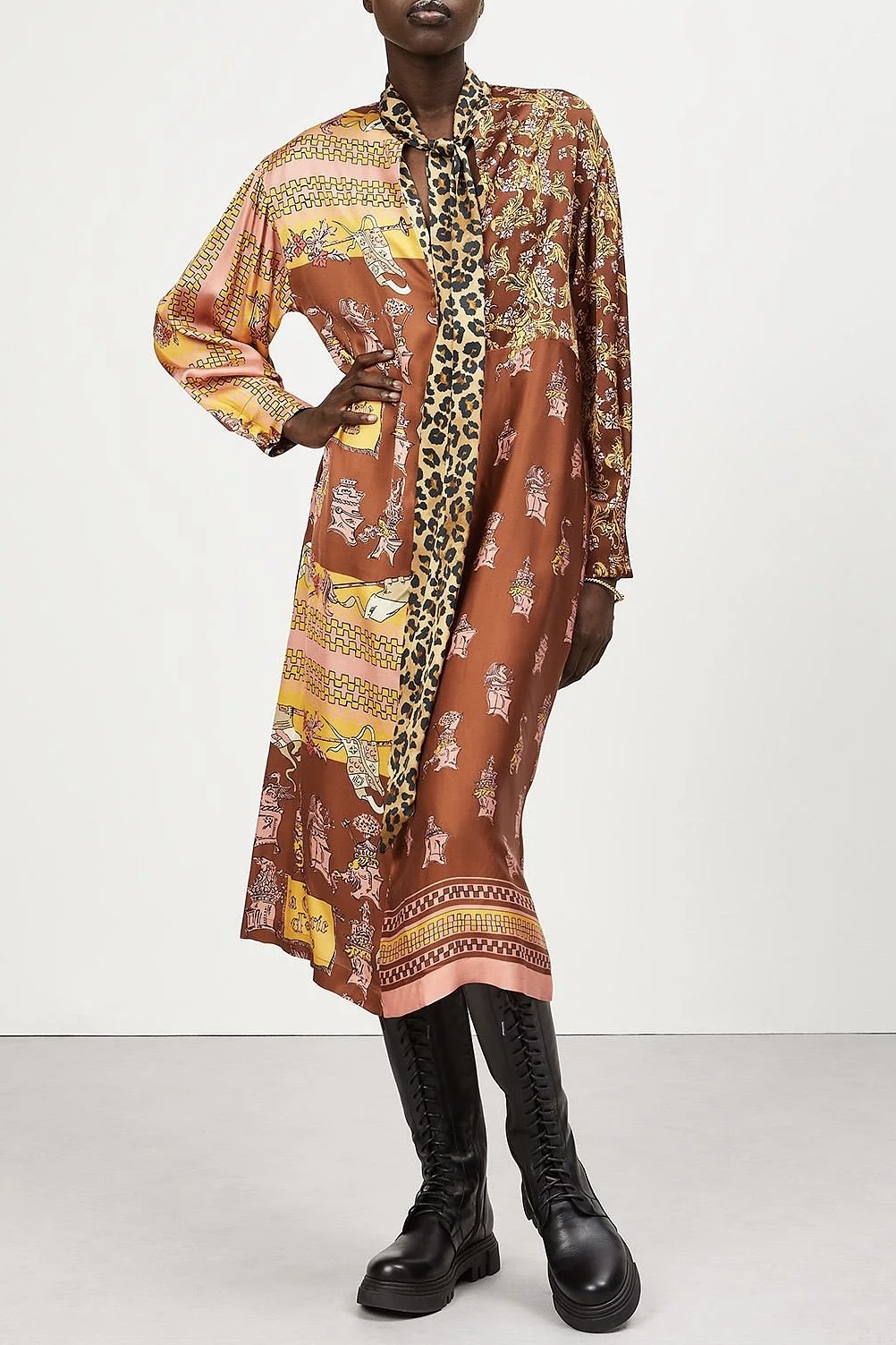 OttodÁme - Printed Viscose Shirt Dress Tabacco