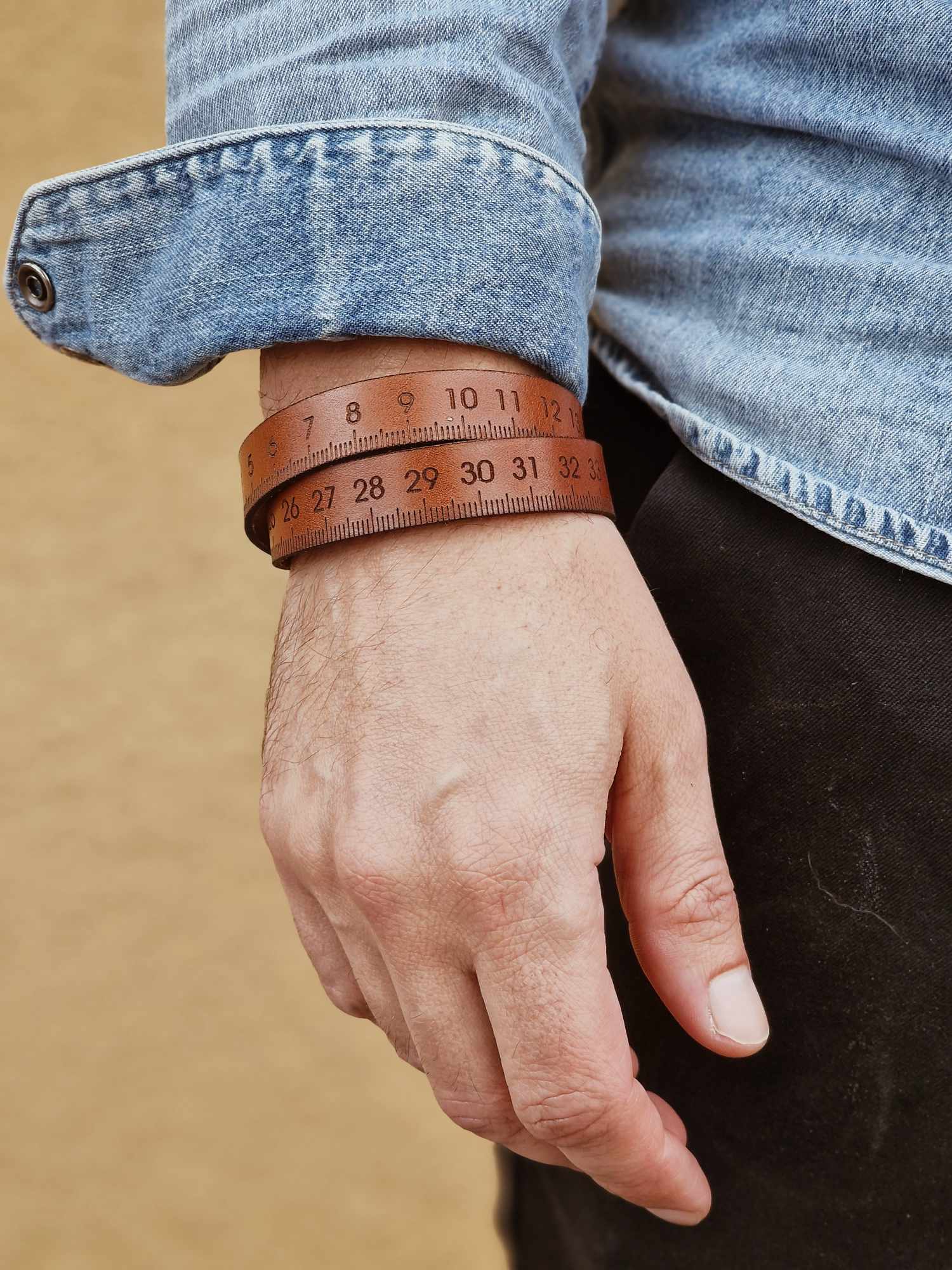 MilliM - armband i läder med millimeterskala - cognac - 4