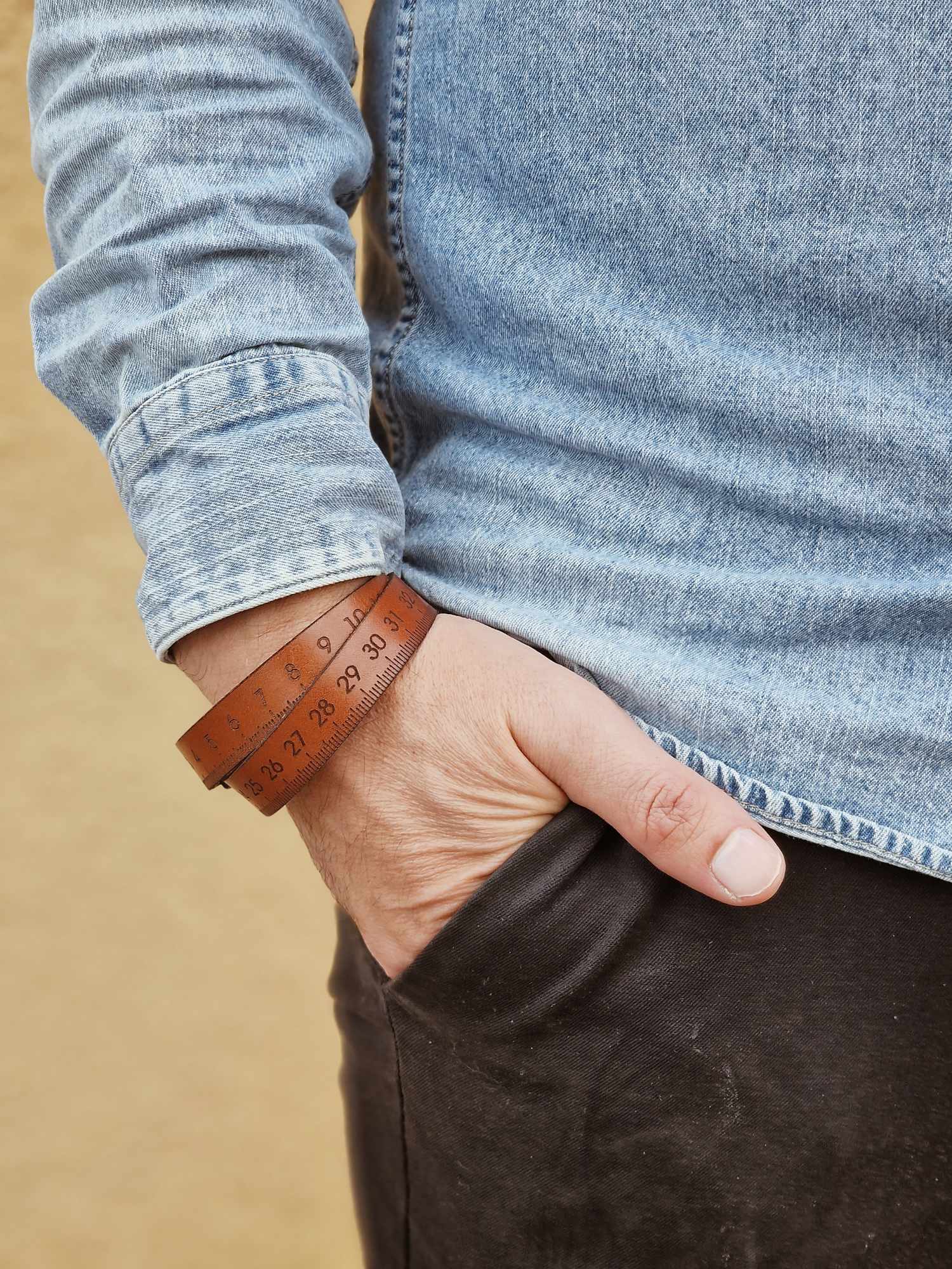 MilliM - armband i läder med millimeterskala - cognac - 3