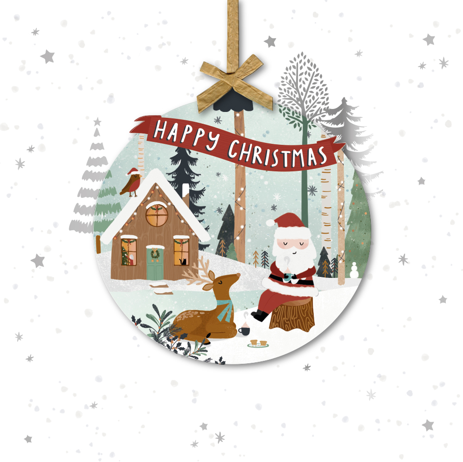 Santa Is Having A Break, Detachable Keepsake Bauble, Polar Escape, Christmas Greeting Card