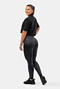 High Waist Glossy Look Bubble Butt Pants, vulcanic black