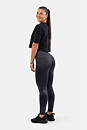 High Waist Glossy Look Bubble Butt Pants, vulcanic black