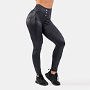 High Waist Glossy Look Bubble Butt Pants, vulcanic black