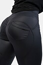 High Waist Glossy Look Bubble Butt Pants, vulcanic black