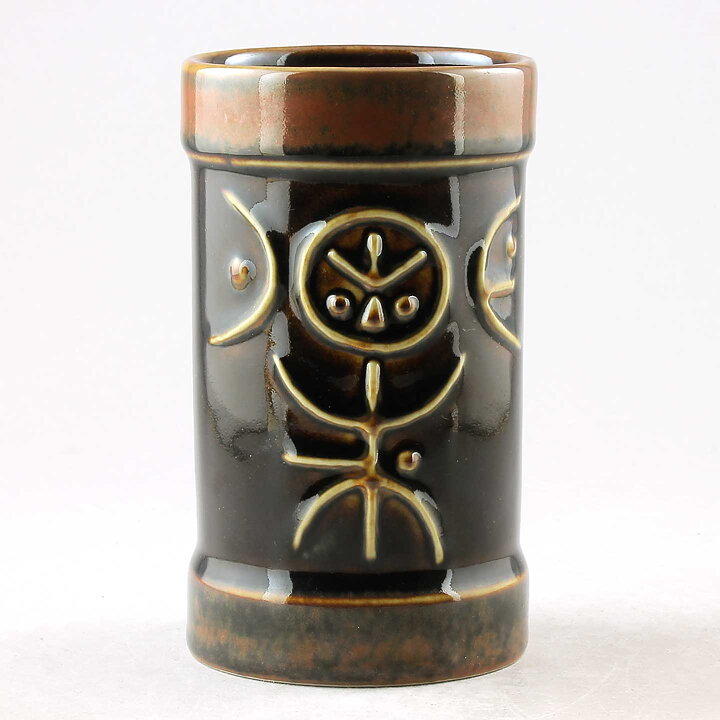 Carl-Harry Stålhane (Fibula 1969) Brown Vase with Abstract Relief Decor 14 cm (2)