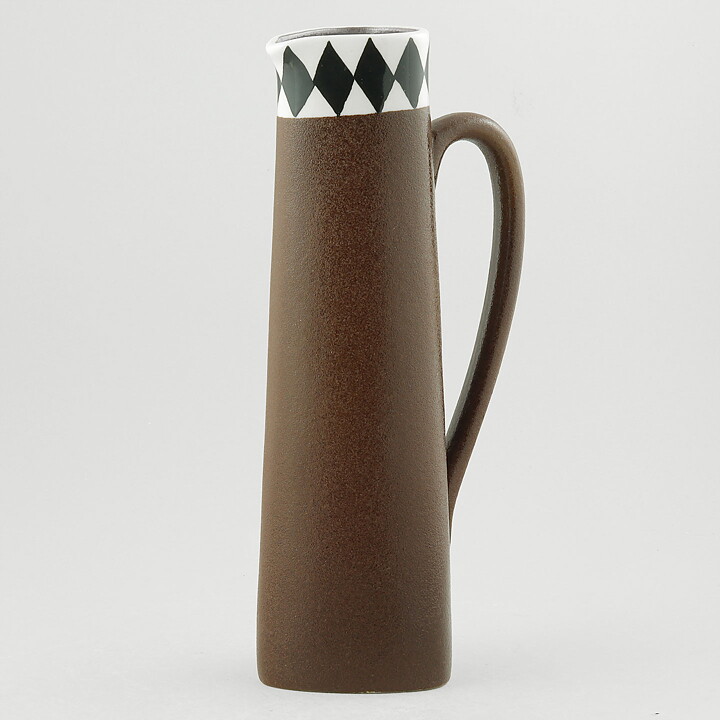 Karin Björquist (Prunella 1950s) Brown Pitcher Vase with Black Diamonds Decor 27 cm