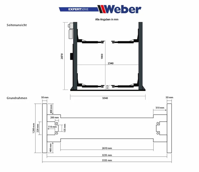 2-Pelarlyft Weber Expert-serien Autolift 4.0G med bottenram - 6