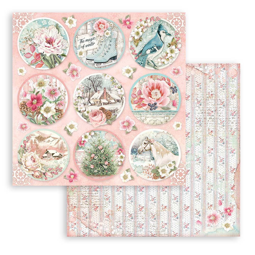 Stamperia - Dubbelsidigt ark - Sweet winter rounds - 12x12"