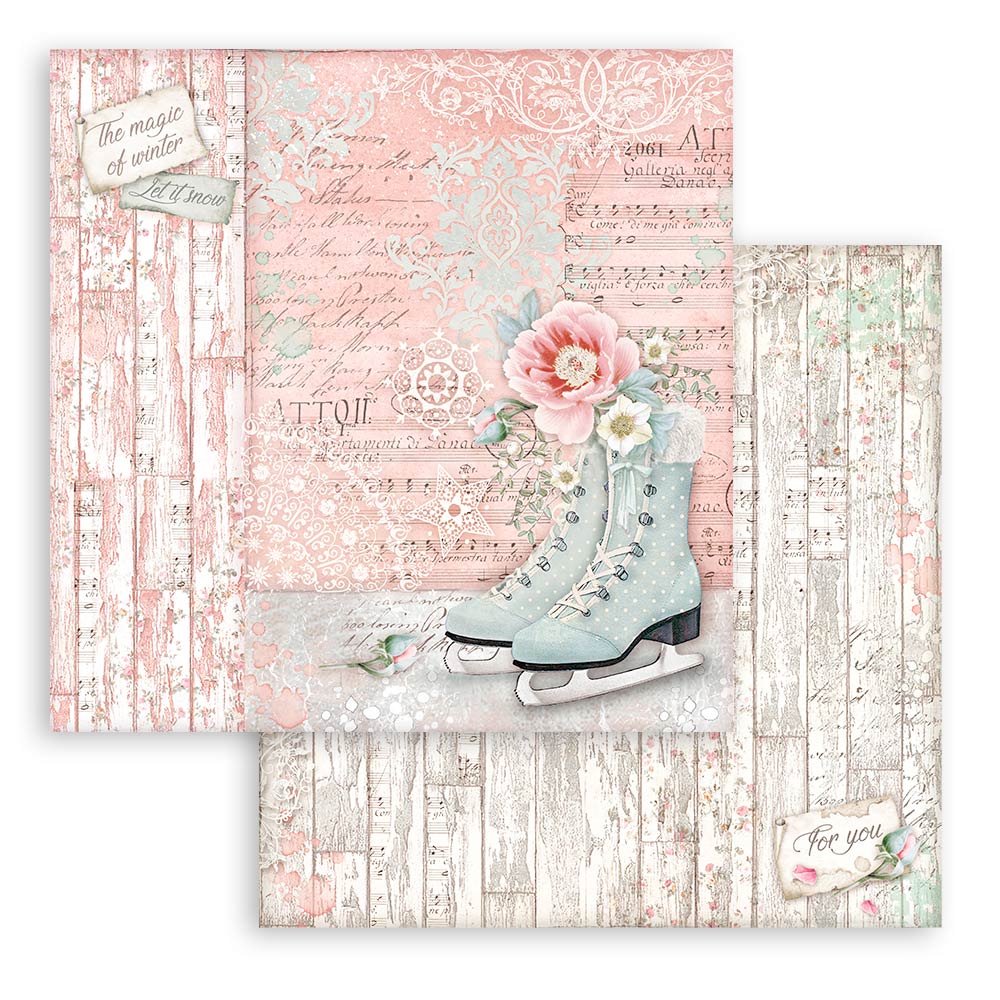 Stamperia - Dubbelsidigt ark - Sweet winter ice skate - 12x12"