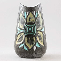 Mari Simmulson (Solblomma 1961) Brown Vase with Pastel Sunflower 17 cm (2)