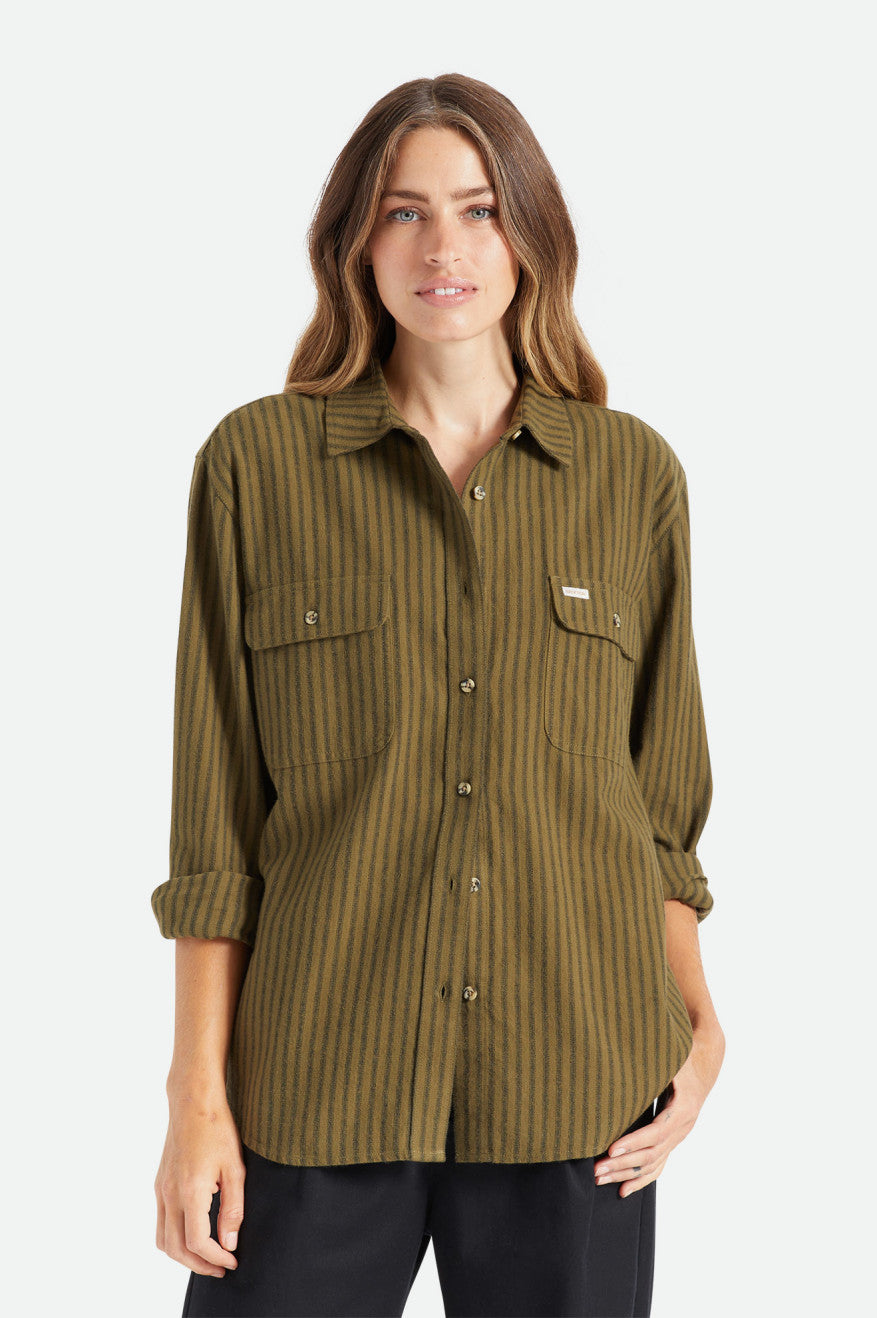  Bowery Flannel Military olive striped