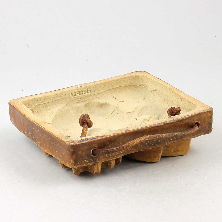 ウィリー・フィッシャー　ブラウンイエローの小鳥   陶板  15cm  1960年代