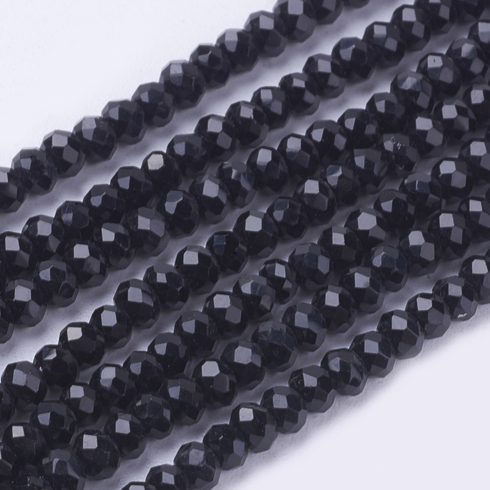 Glaskristallpärlor rondell svarta mini 3 mm hel sträng - 3