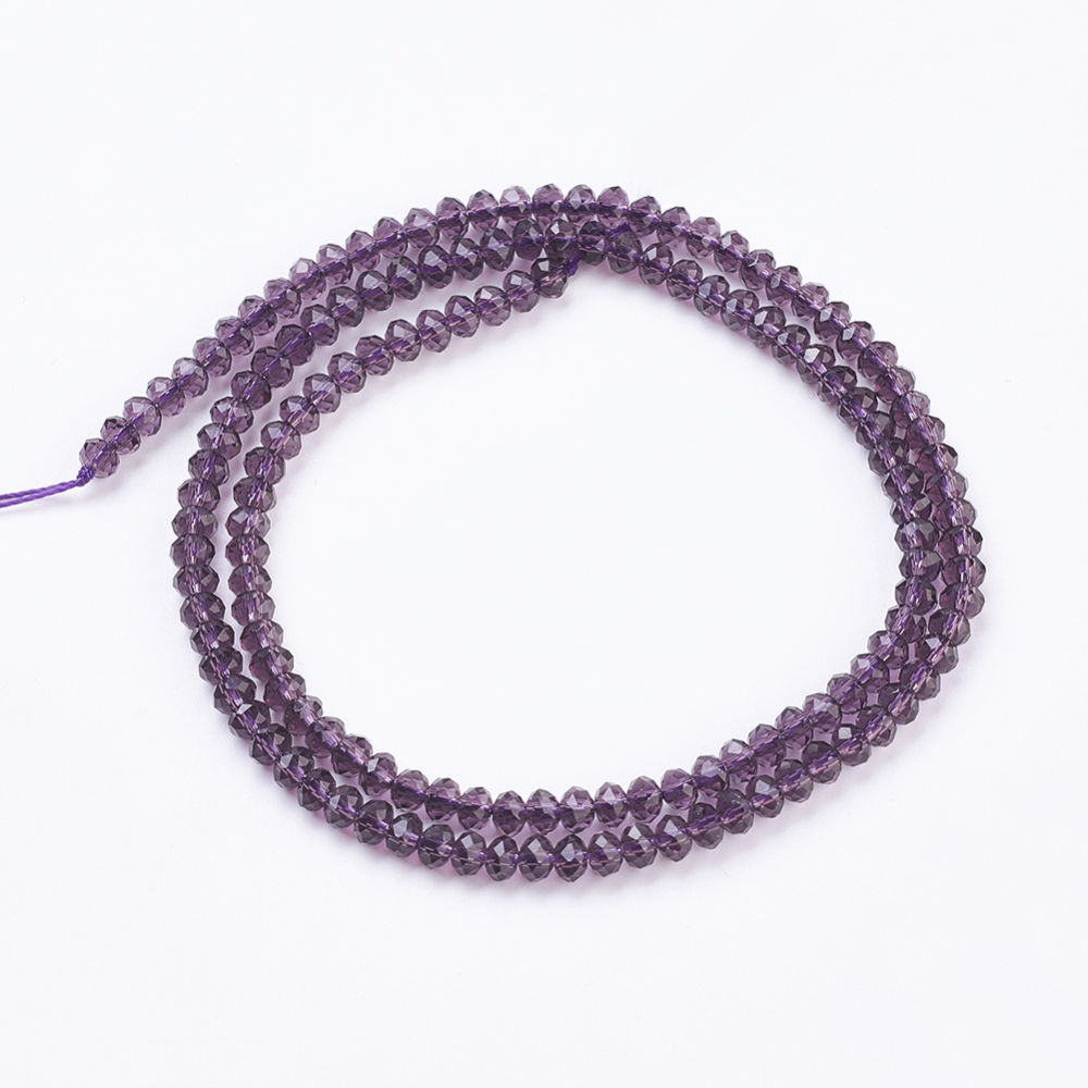 Glaskristallpärlor rondell lila mini 3 mm hel sträng
