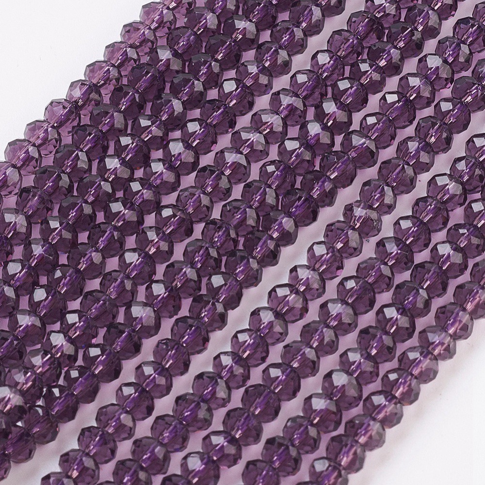 Glaskristallpärlor rondell lila mini 3 mm hel sträng - 3