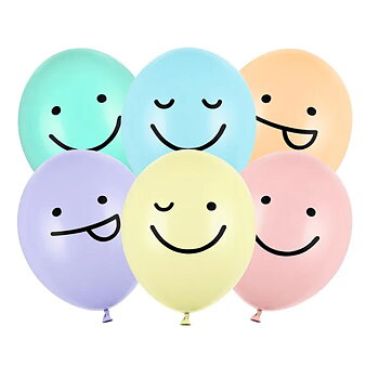 Ballonger pastell - Ljus mix med smileys (6-pack)