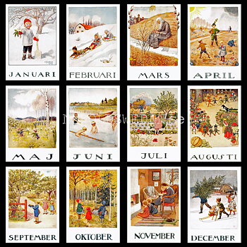 Månadsbild  Vykort 12-pack - Elsa Beskow
