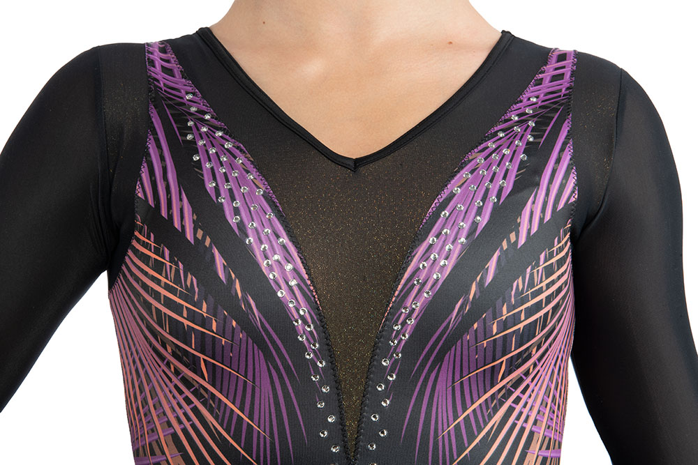 TROPICAL PEACH Turn og gymnastikk-drakt, sublimert stoff & mesh med stener - 3