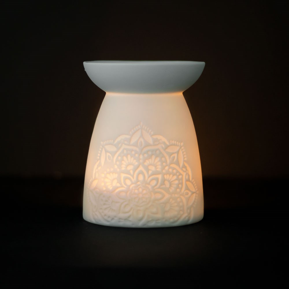 Aromafume Aromalampa/Oil Burner - Vit Mandala Mönster Oljebrännare  - 4