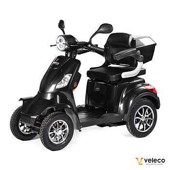 Promenadscooter bäst i test även kallad permobil eller promenadskoter svart 1000W fyrhjulig promenadscooter Faster snett från sidan