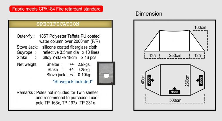Luxe outdoor Twin shelter  with stove jack 4p tent - 4