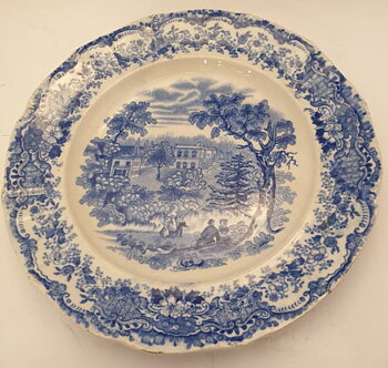 Cake or salad plate 1850s blue white
