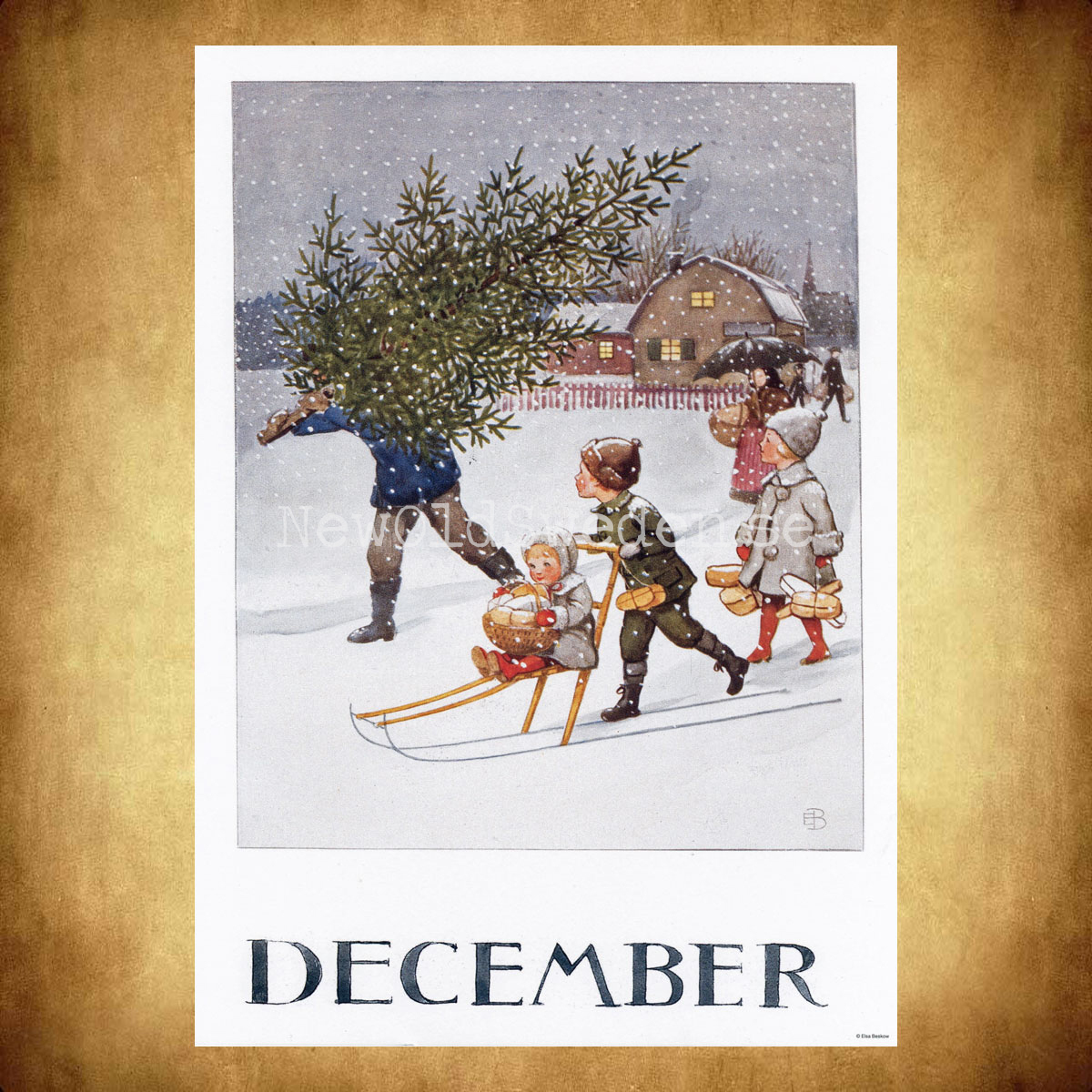December Elsa Beskow - Månadsbild A4 - BB03 - 2