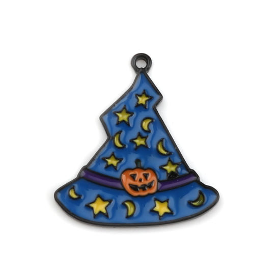 Berlock -  Emaljerad häxhatt, halloween Blå