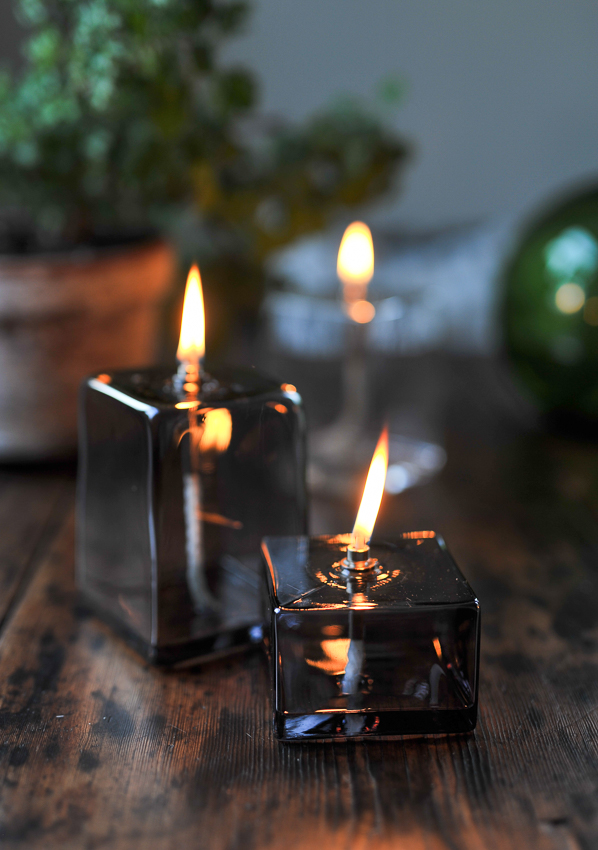 Oljelampa glas - Kub - Grå - 7,5x8 cm - 2