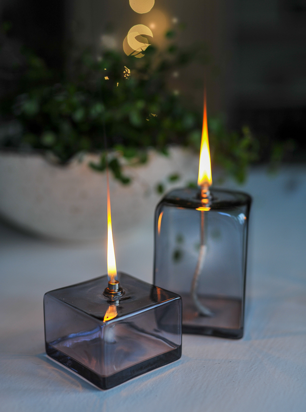Oljelampa glas - Kub - Grå - 13,5 cm - 2