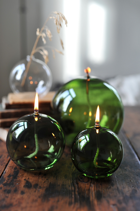 Oljelampa glas - Rund - Grön - Ø13 cm - 6