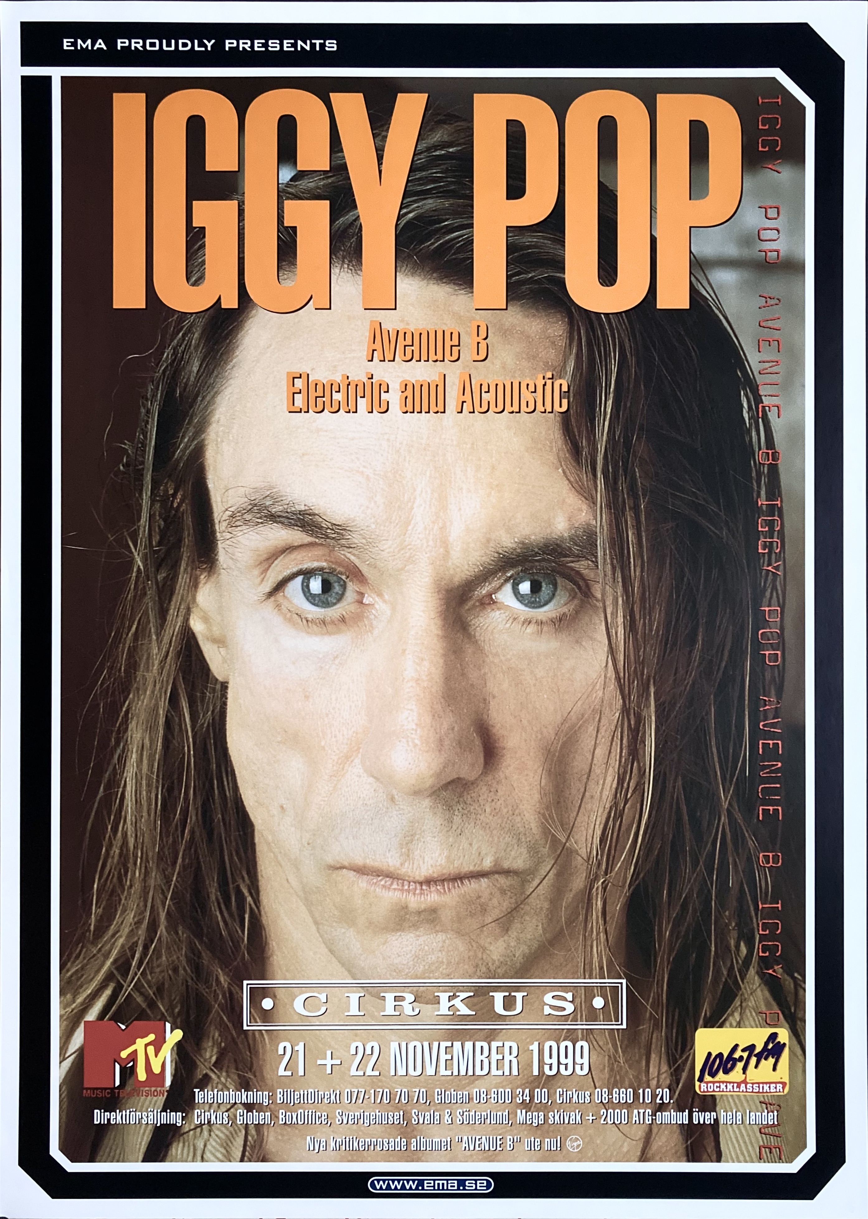 IGGY POP - Stockholm 21-22 Nov Concert poster (1999)