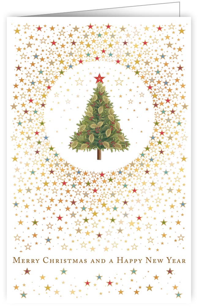 Single Christmas Tree, Gold, Greeting Card 