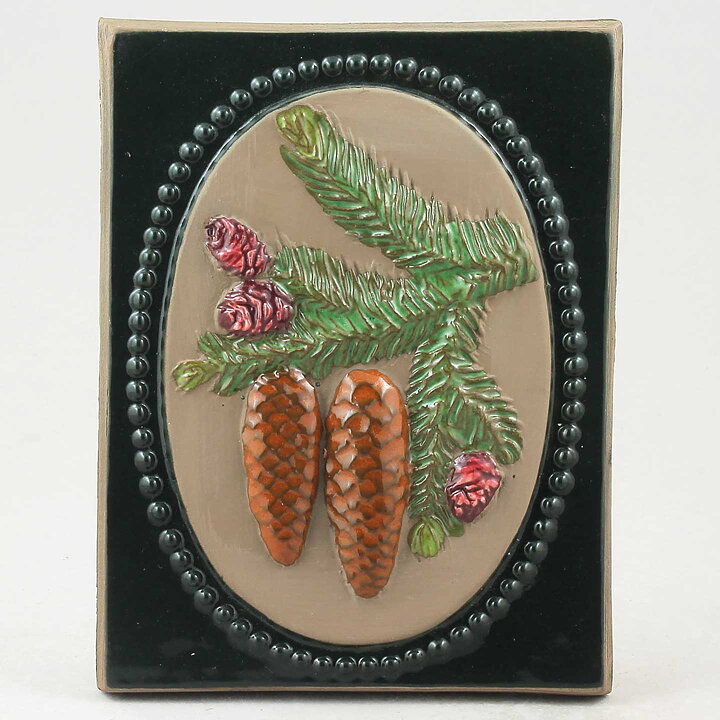 Aimo Nietosvuori (Landskapsblommor 1974) Rectangular Wall Plaque with Spruce Motif 17 cm  [Sample Images]