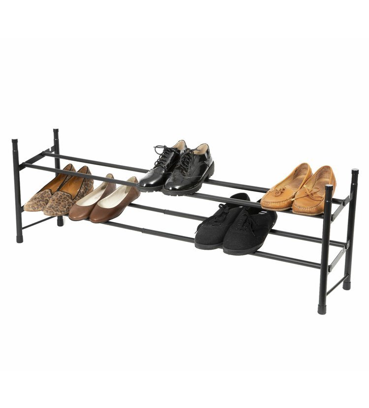 Expanderbar skohylla, STILITO TELESCOPIC,  62~117 x 23 x H 35 cm, Svart