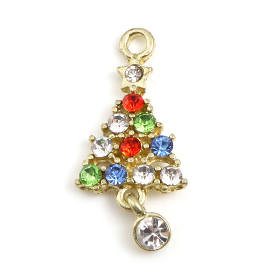 Berlock - Christmas tree, Gold rhinestones multi